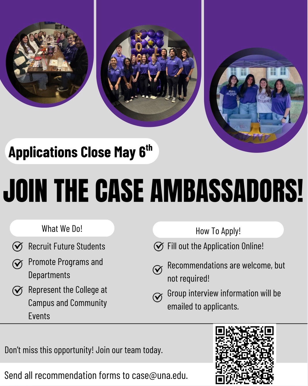 Flyer with a QR code for the CASE Ambassador application process.