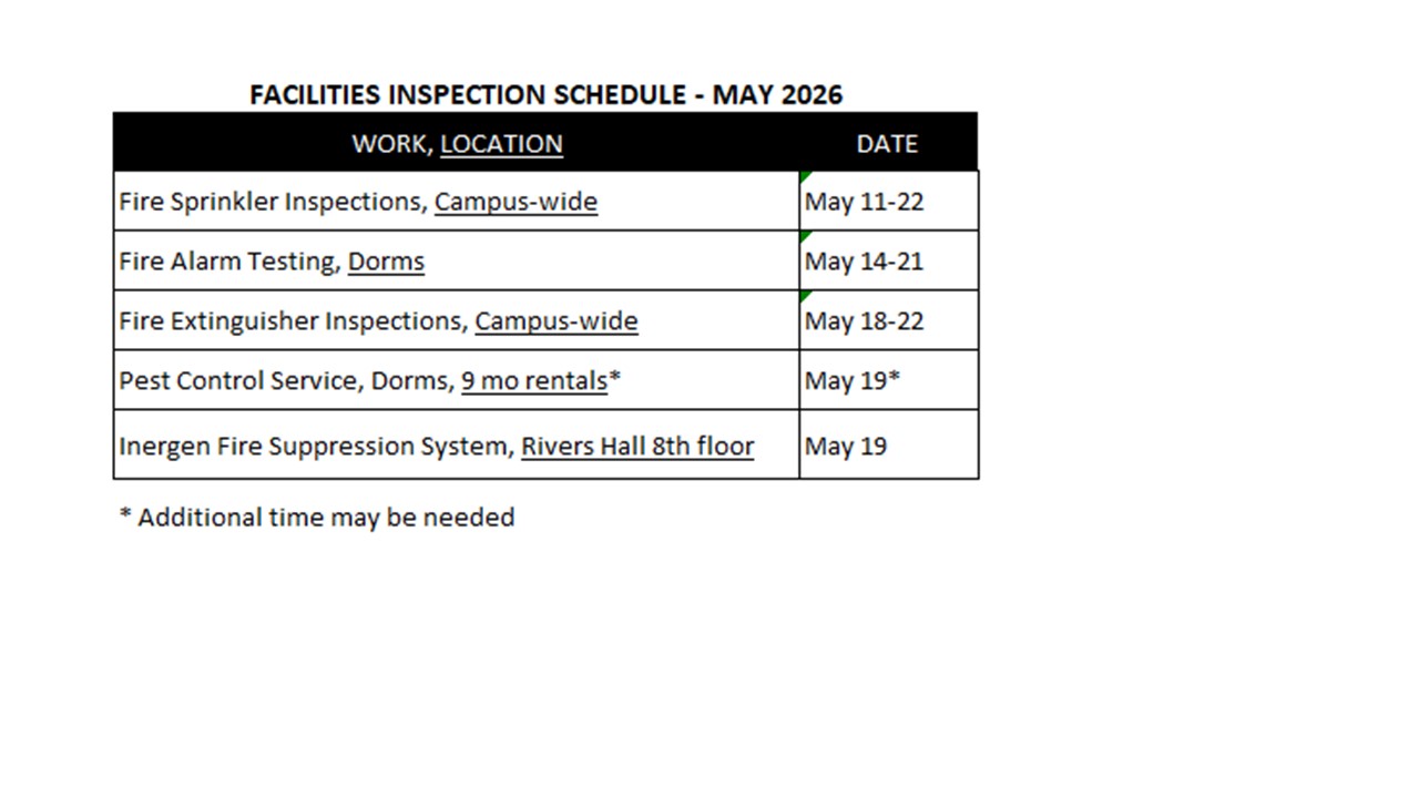Schedule in a table format