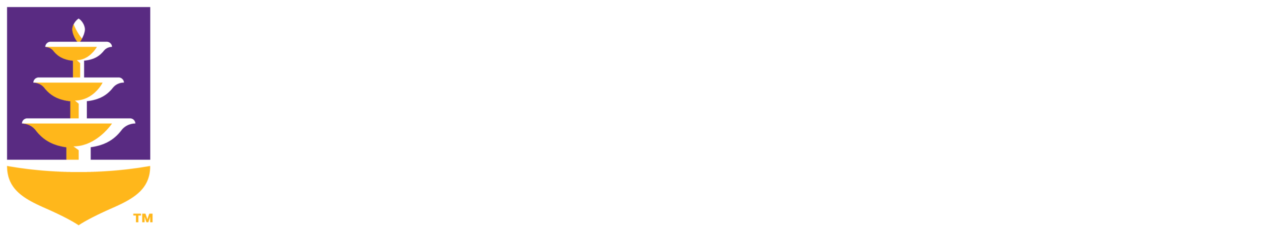 Full color UNA shield logo with horizontal aligned white text on a single line.