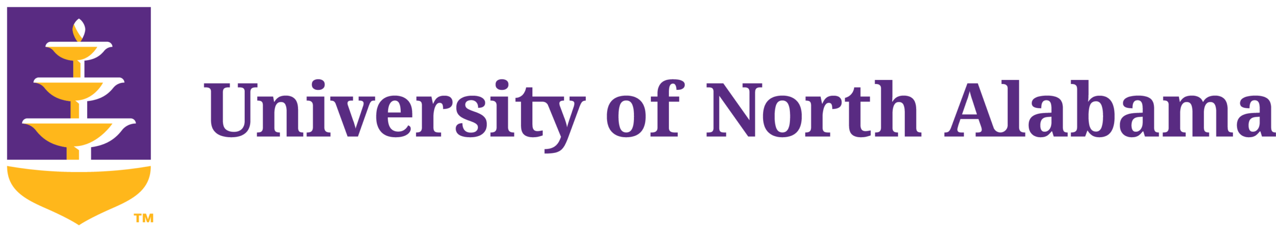 Full color UNA shield logo with horizontal aligned purple text on a single line.