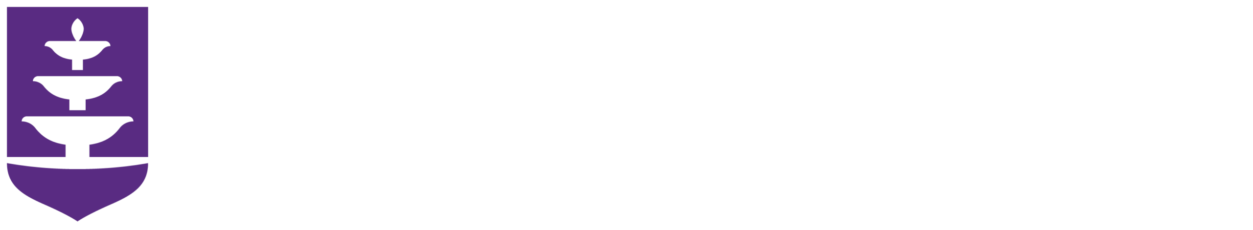 One color UNA shield logo with horizontal aligned white text on a single line.