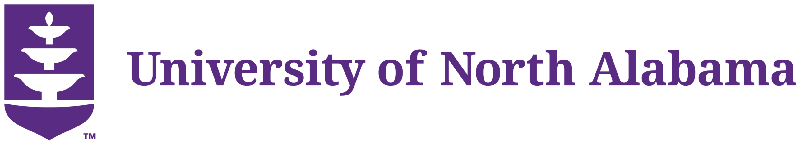 One color UNA shield logo with horizontal aligned purple text on a single line.