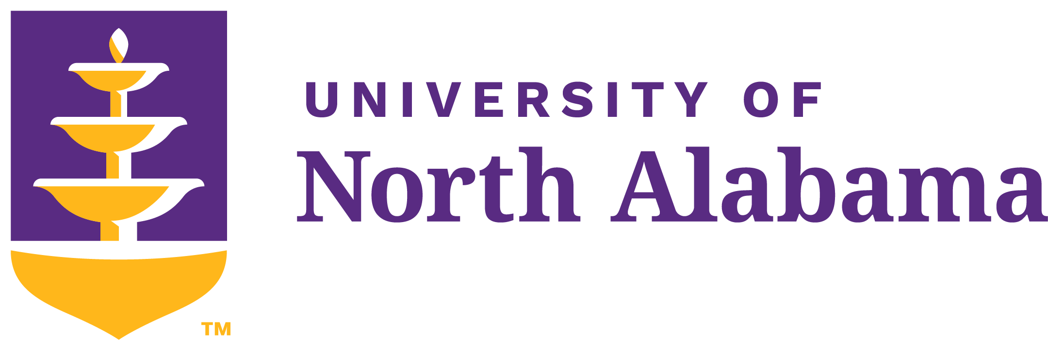 Full color UNA shield logo with horizontal aligned purple text.