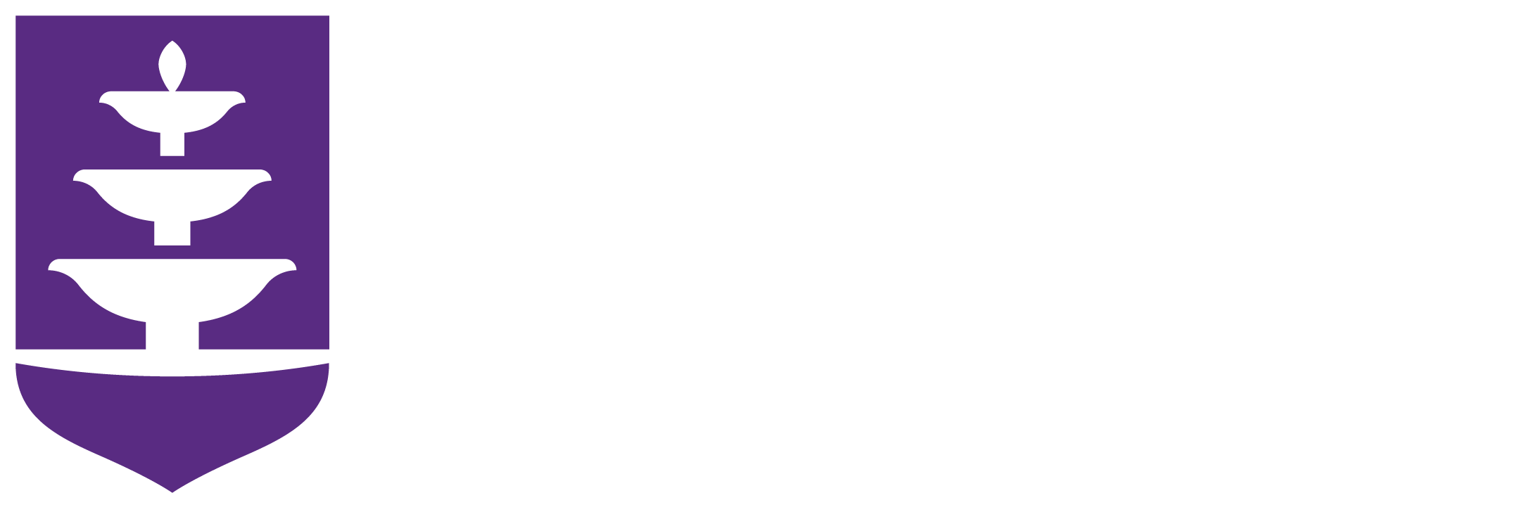 One color UNA shield logo with horizontal aligned white text.