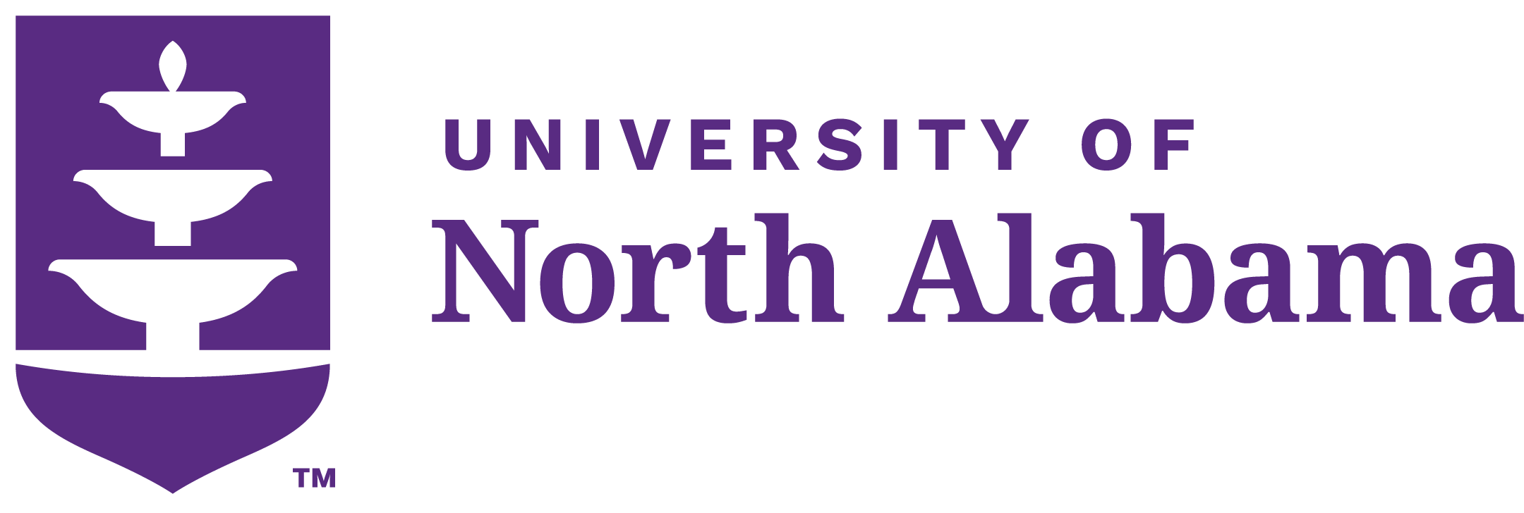 One color UNA shield logo with horizontal aligned purple text.