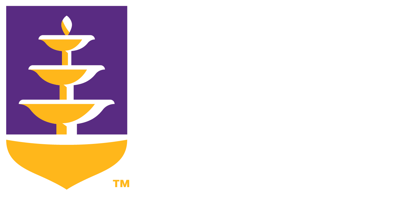 Full color UNA shield logo with horizontal aligned white monogram "UNA".