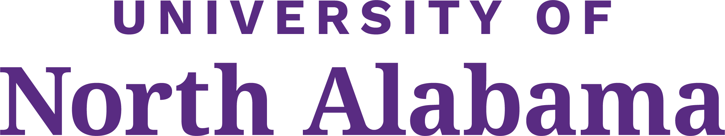 Purple University of North Alabama word mark on two vertically aligned lines.