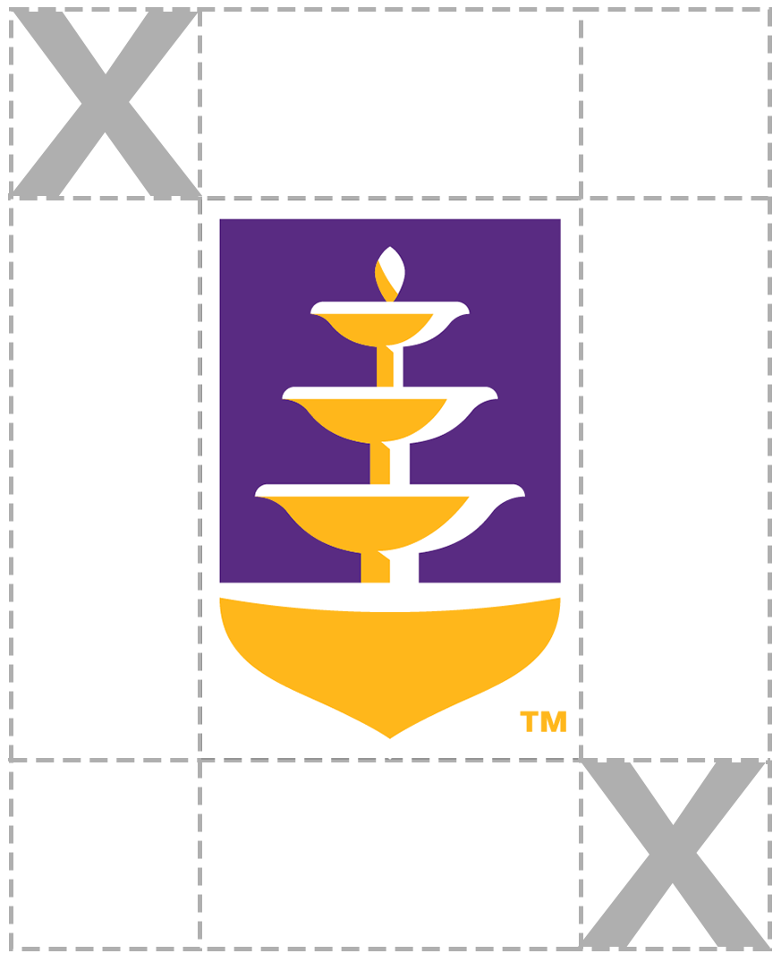 Standalone shield logo with marked clear space.