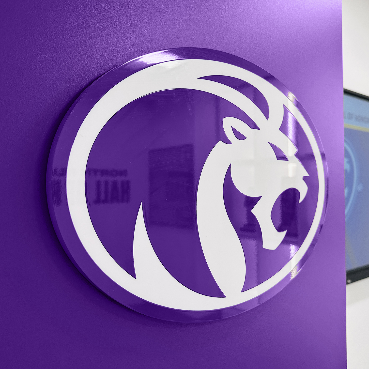 The University of North Alabama athletics logo as seen on campus signage. 