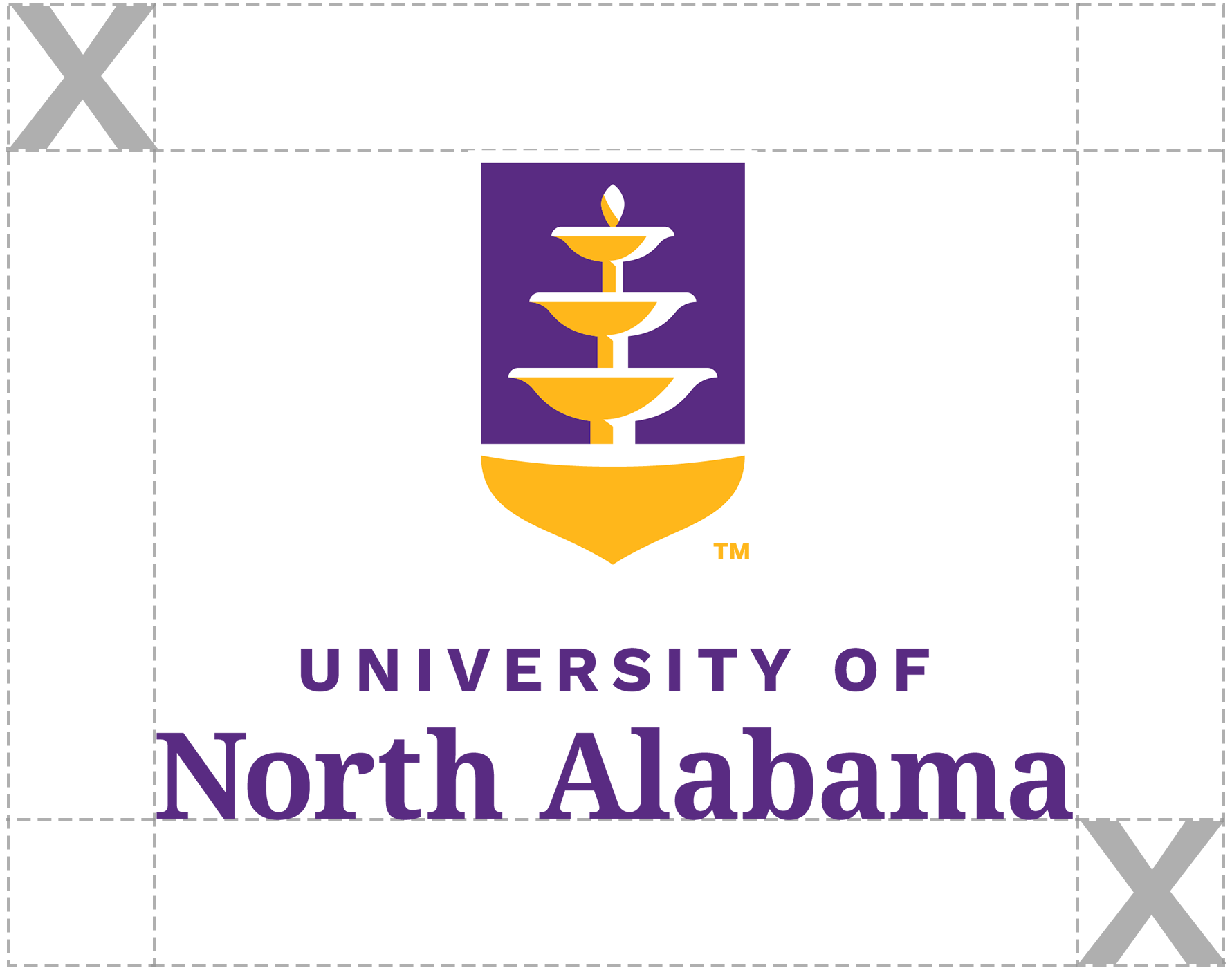 Full logo vertical with marked clear space.
