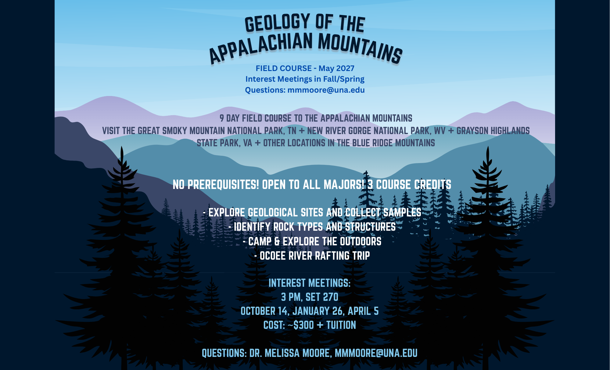 flyer for Geology of the Appalachians Field Course