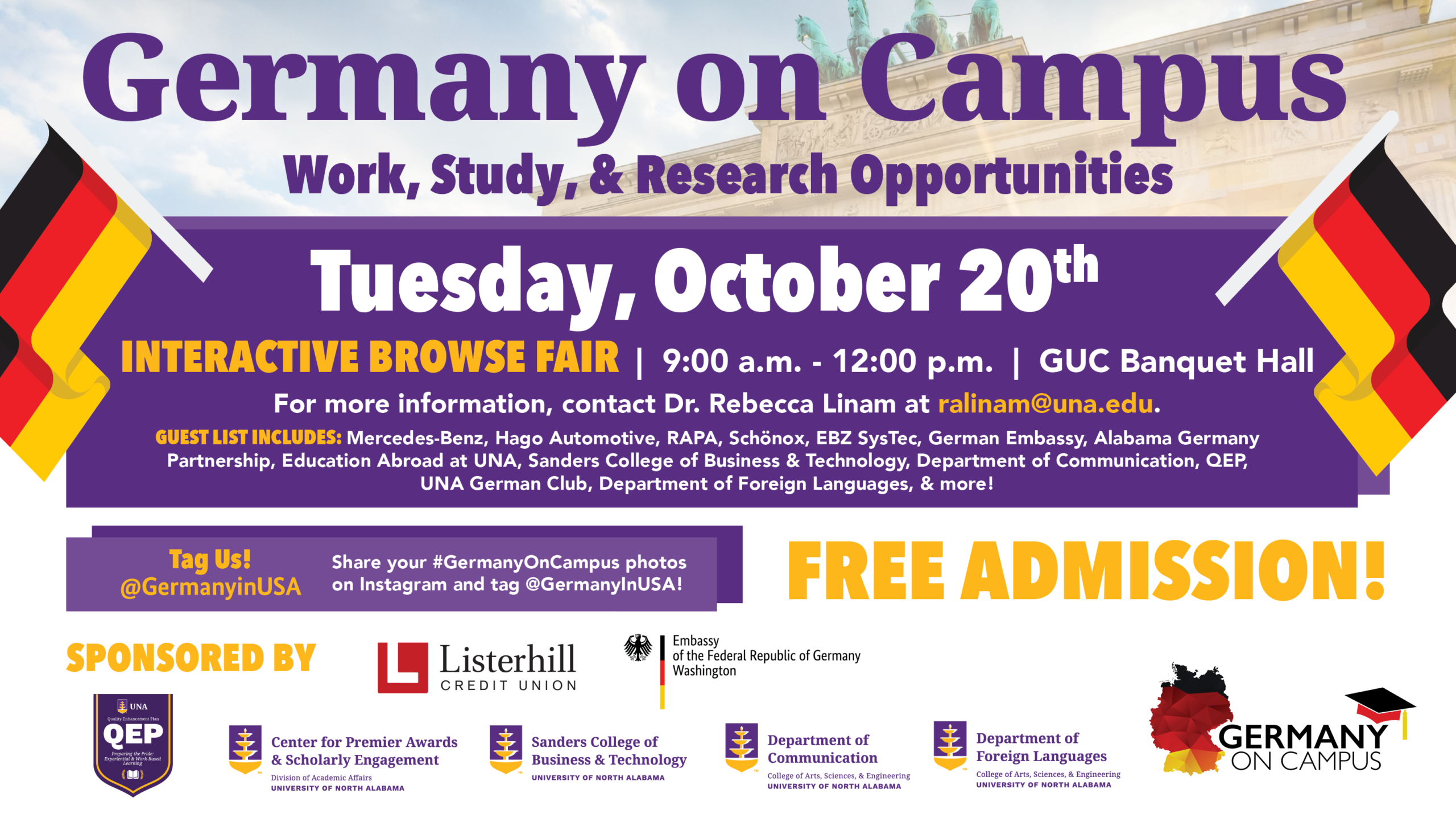 Germany on Campus, Tuesday Oct. 20th from 9 am to 12 noon; Guillot University Center Banquet Halls
