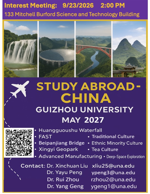 STUDY ABROAD-CHINA Summer 2027, interest meeting is scheduled on 9/23/2026 (Wednesday) 2PM in 133 Mitchell Burford Science and Technology Building