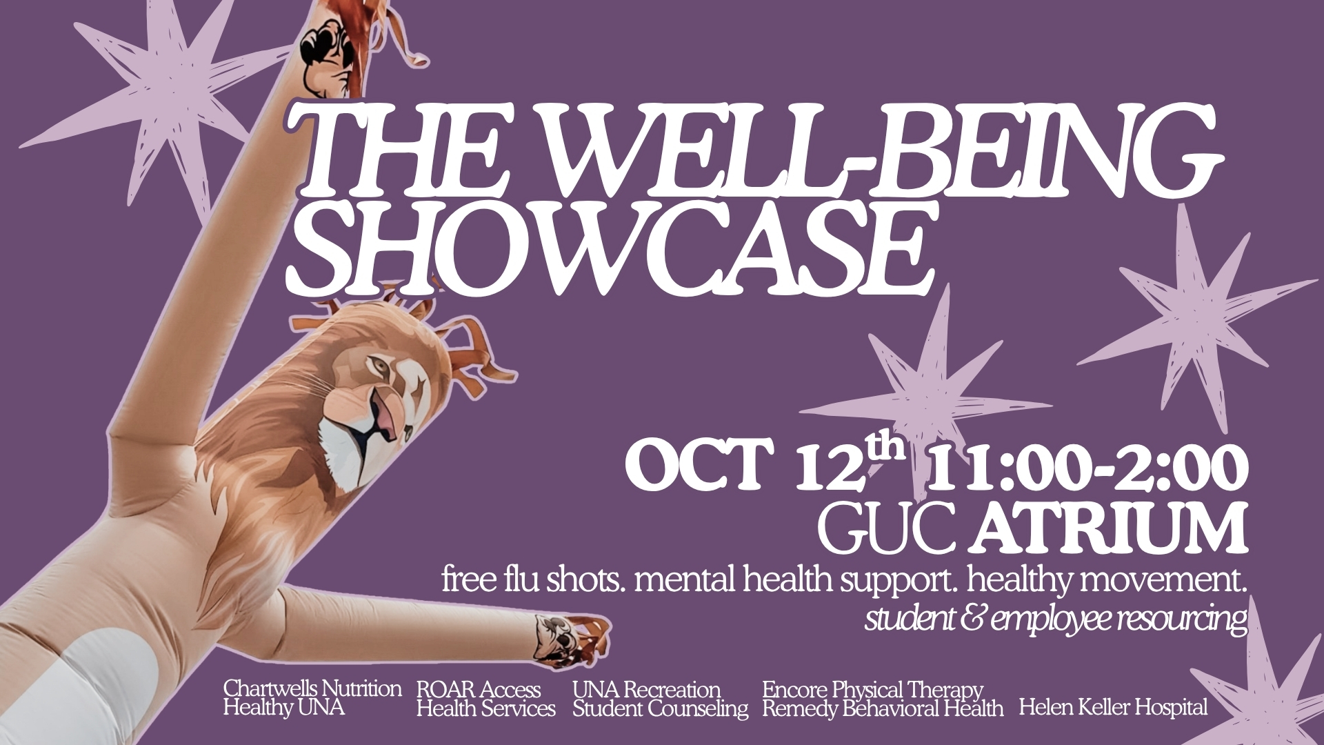 The Well-Being Showcase on Oct 12th from 11:00 to 2:00 in the GUC Atrium