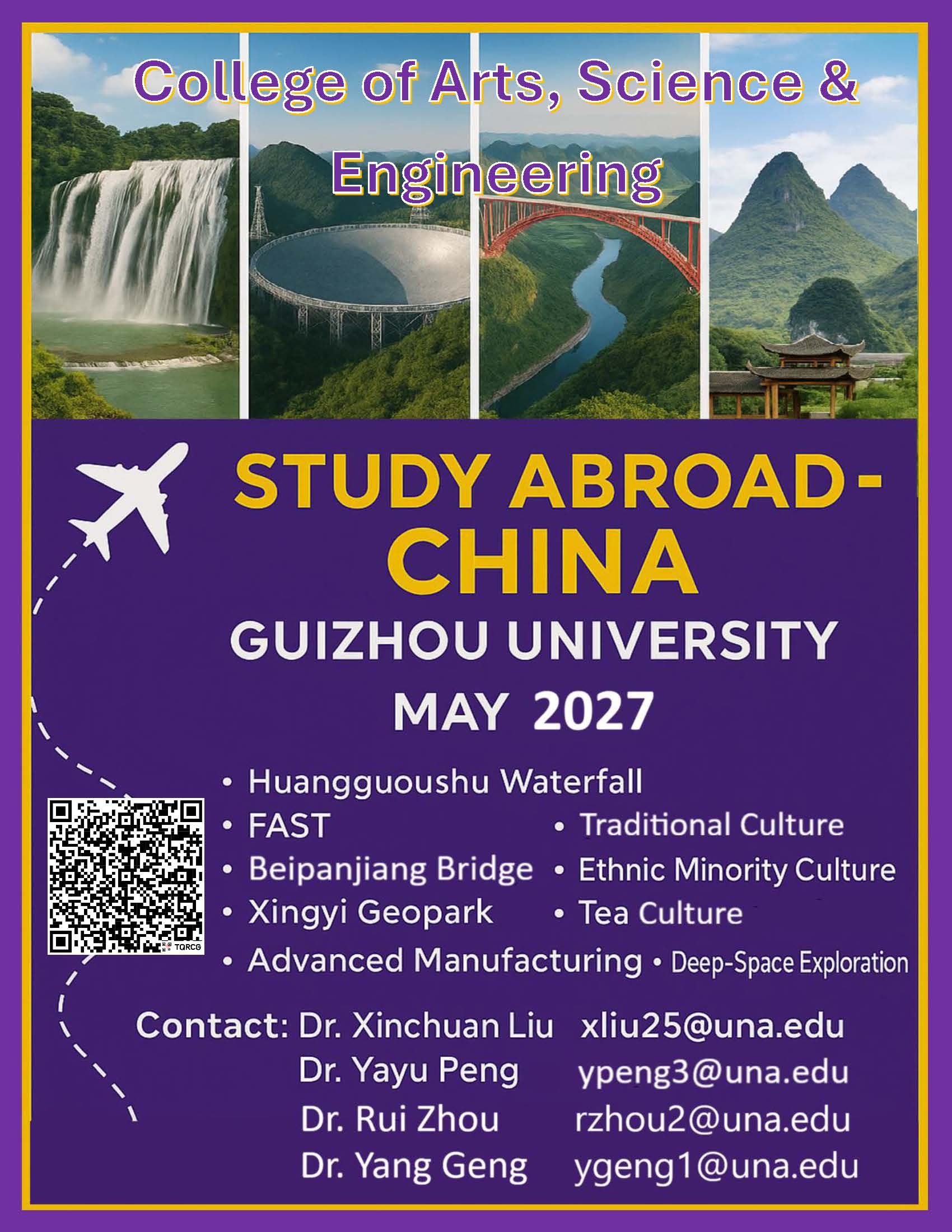 STUDY ABROAD-CHINA Summer 2027, for questions, contact Dr. Zhou via email rzhou2@una.edu or Dr. Liu via xliu25@una.edu
